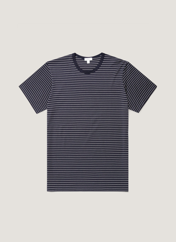 Men's Classic T-shirt in Navy/Ecru Pinstripe