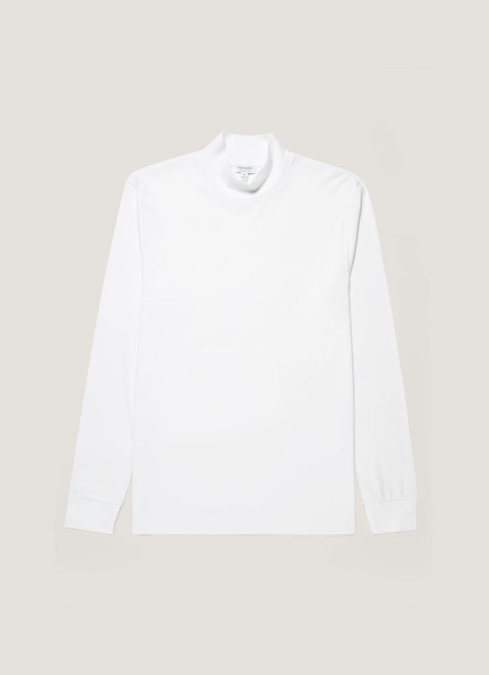 Men's Long Sleeve Brushed Cotton Mock Neck T-shirt in White
