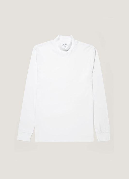 Men's Long Sleeve Brushed Cotton Mock Neck T-shirt in White