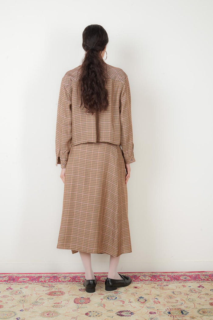Micro check high waist pleated midi skirt wholesale