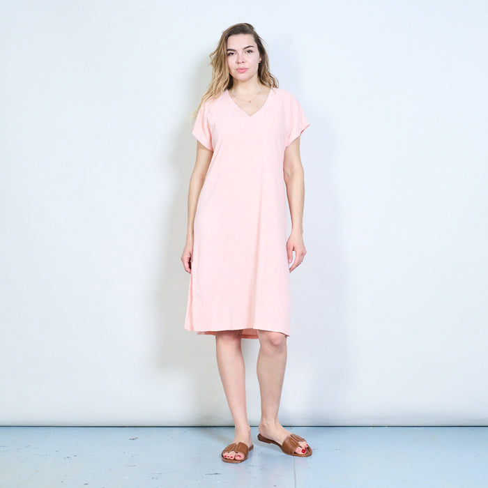 Minimal v neck cap sleeve relaxed dress wholesale