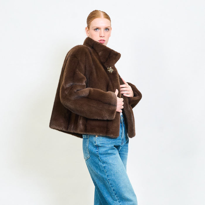 Minimalist faux fur jacket with turn-down collar wholesale