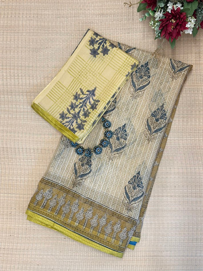 Mishrita Beige Printed Kota Saree