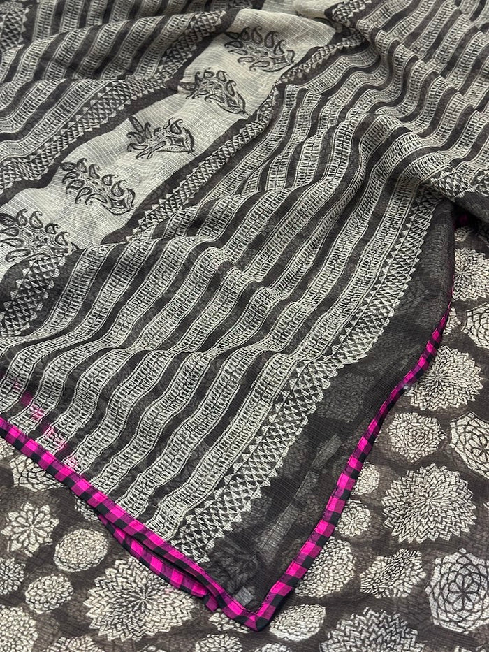 Mishrita Black Geometric Kota Saree