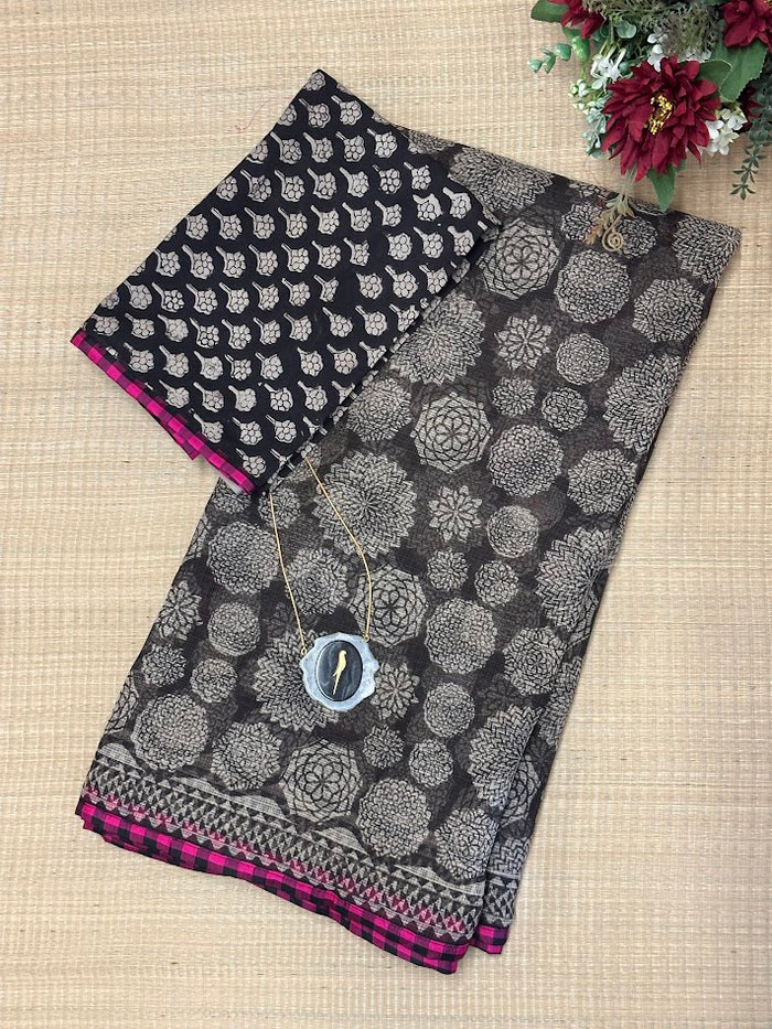 Mishrita Black Geometric Kota Saree