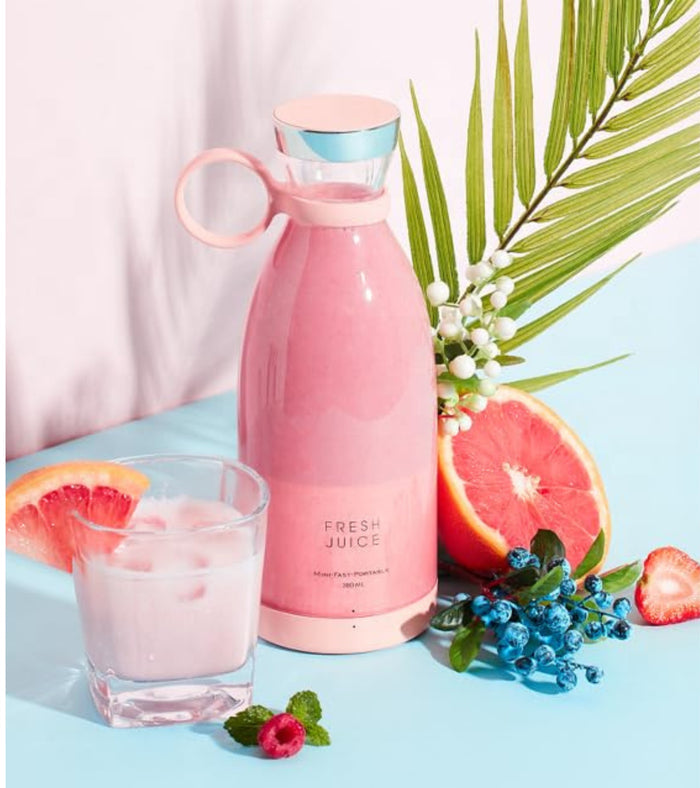 Pink portable juicer blender bottle with loop handle