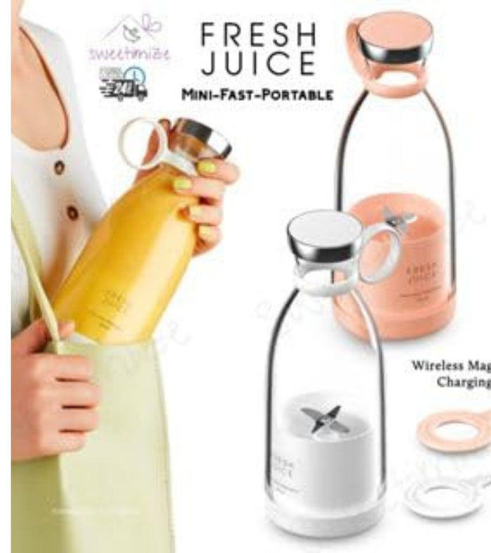 Mini portable juicer blender set with yellow and pink bottles