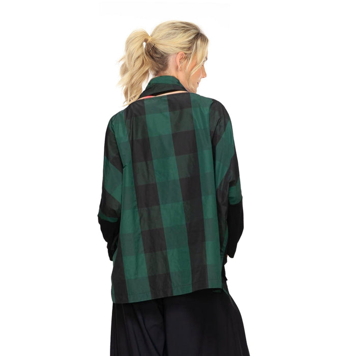 Mixed Media Oversized Boxy Plaid Trim Tunic Top - 6413T - Size M Only!