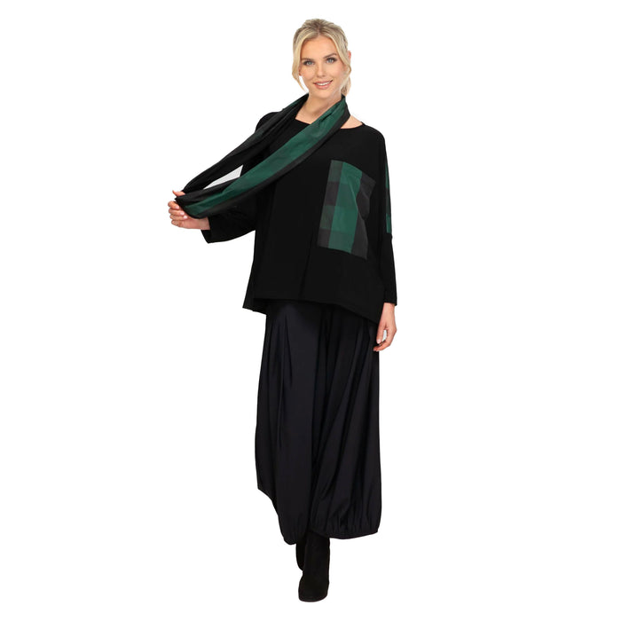 Mixed Media Oversized Boxy Plaid Trim Tunic Top - 6413T - Size M Only!