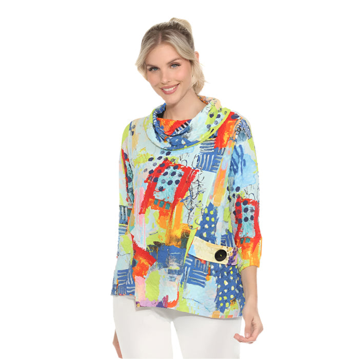 Modern-Art-Print Draped Neck Top - 3970SP