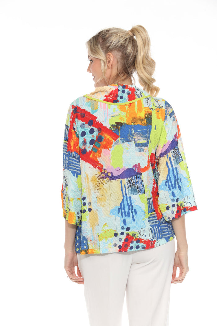 Modern-Art-Print Draped Neck Top - 3970SP