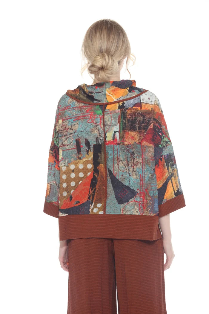 Modern-Art-Print Draped Neck Top - 4202