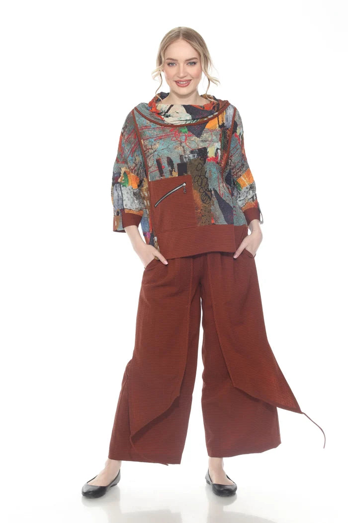 Modern-Art-Print Draped Neck Top - 4202