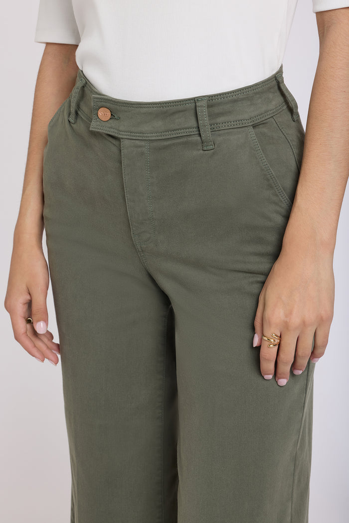 Mona Wide Leg Trouser Ankle Jeans  - Desert Green