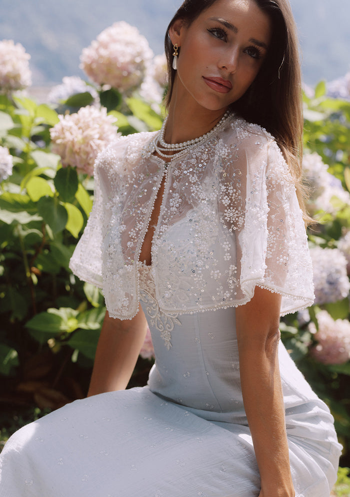 "Moon Sea Tides" light blue butterfly midi dress for engagement photoshoots