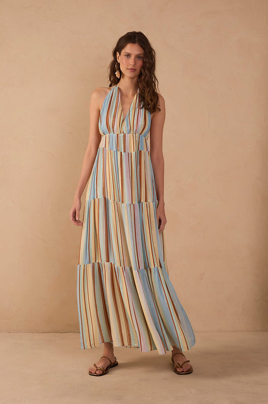 Multicolor Stripes Céu Tiered Lurex Maxi Dress_1