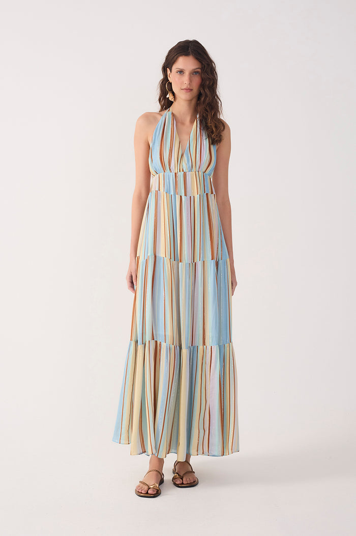 Multicolor Stripes Céu Tiered Lurex Maxi Dress_2