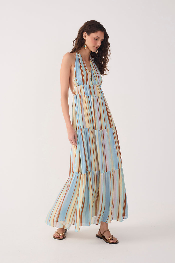 Multicolor Stripes Céu Tiered Lurex Maxi Dress_3