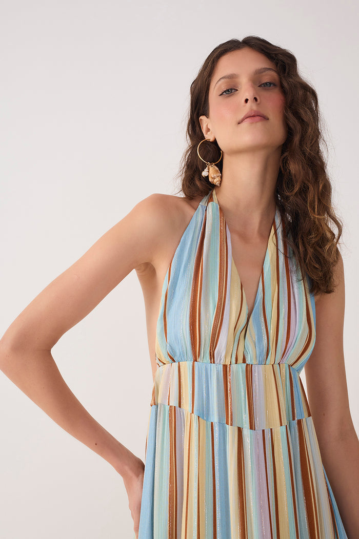 Multicolor Stripes Céu Tiered Lurex Maxi Dress_5