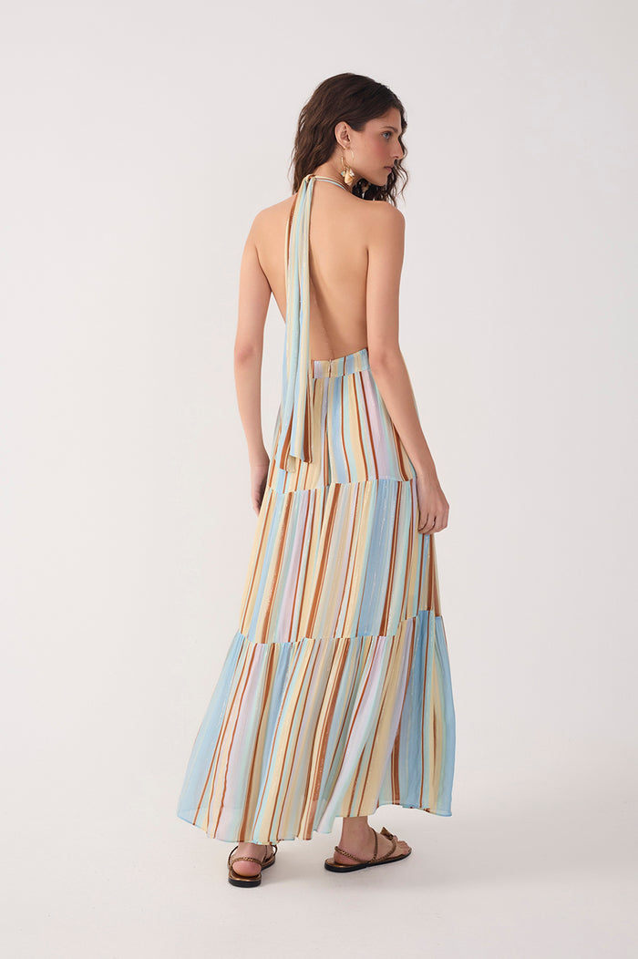 Multicolor Stripes Céu Tiered Lurex Maxi Dress_6