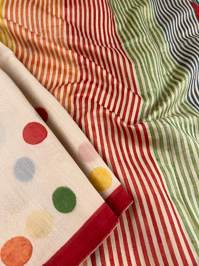 Multicoloured polka dots chanderi saree