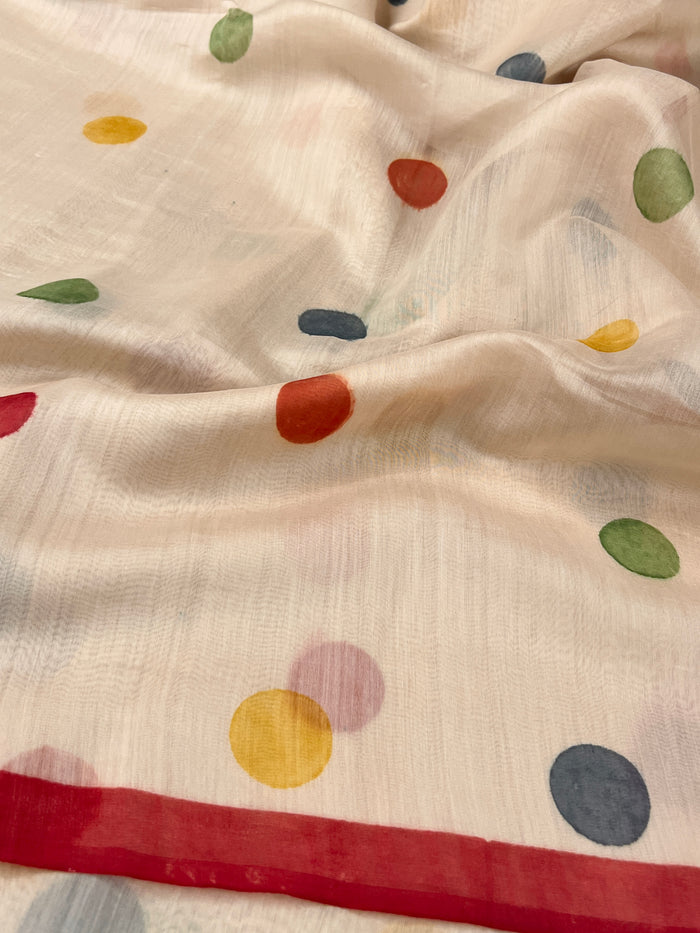 Multicoloured polka dots chanderi saree