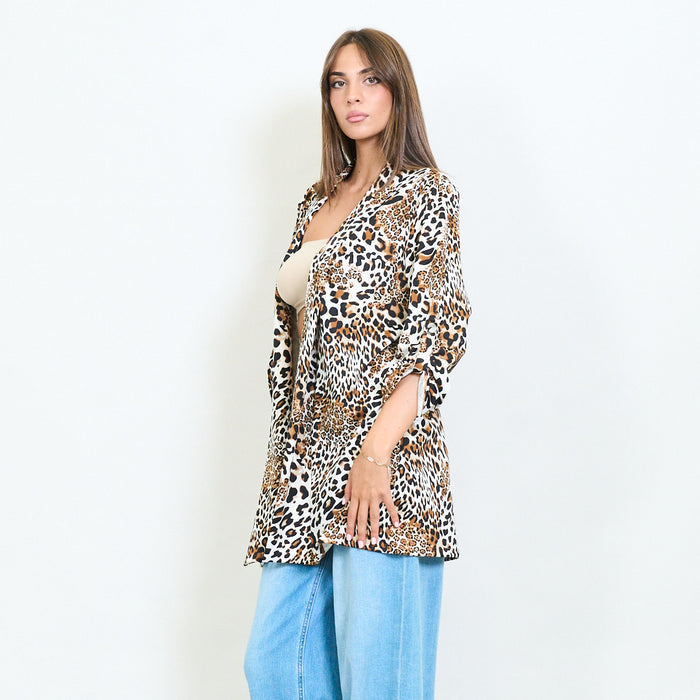 Multitone leopard print open front kimono jacket wholesale