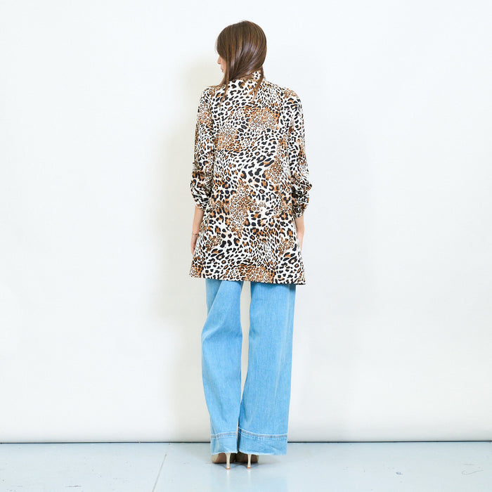 Multitone leopard print open front kimono jacket wholesale