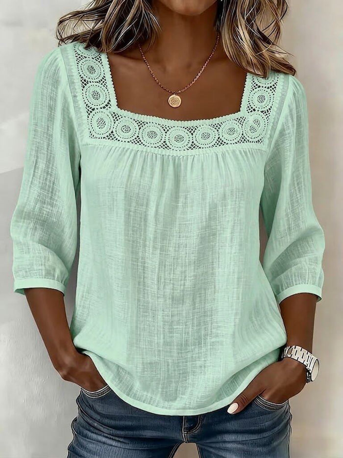 Myzaria - Blouse femme à décolleté carré avec dentelle élégante
