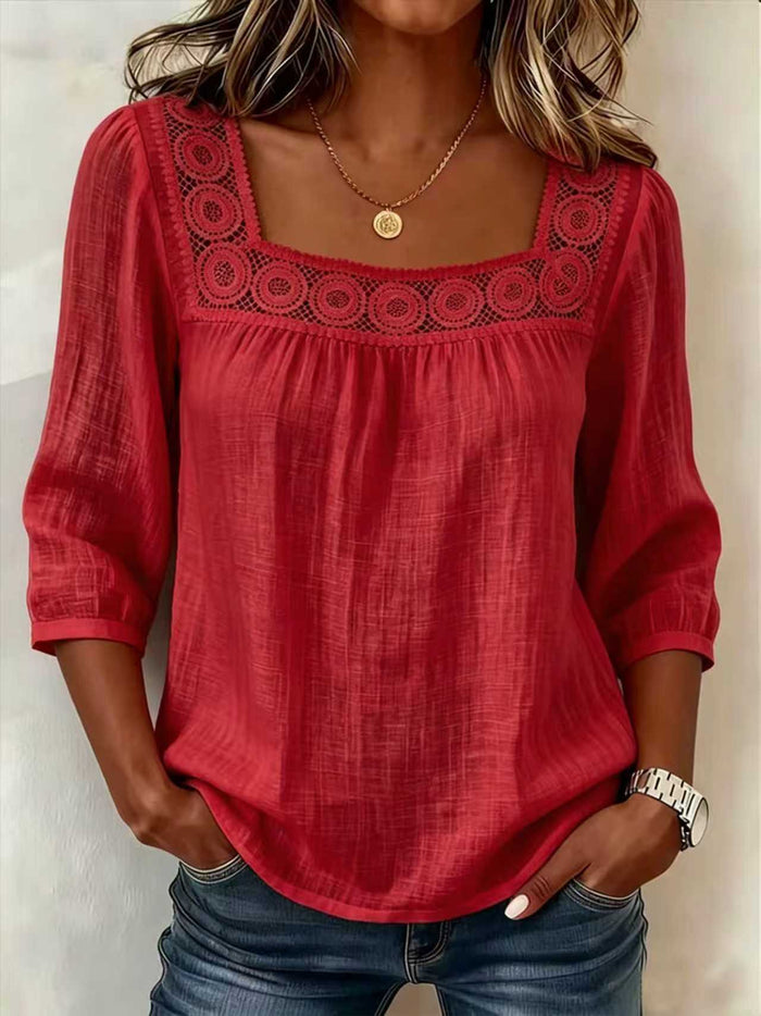Myzaria - Blouse femme à décolleté carré avec dentelle élégante