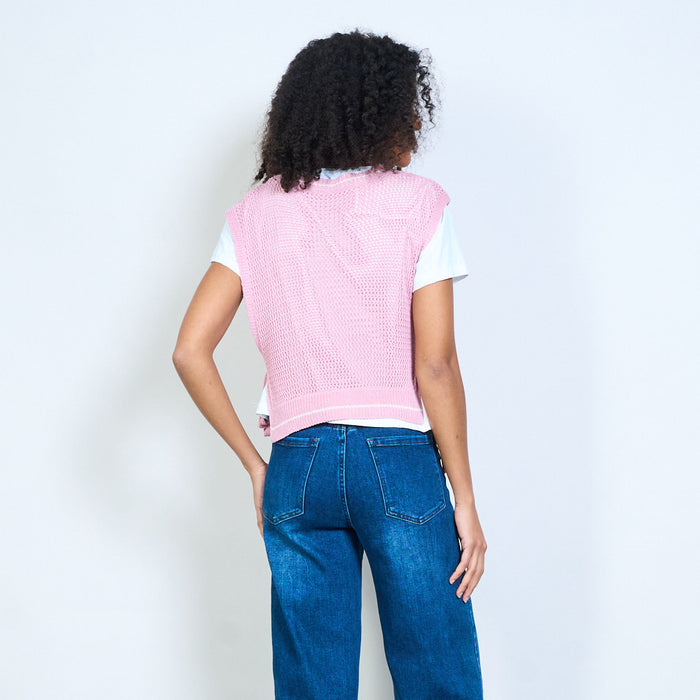 New York star knit overlay layered T-shirt top wholesale