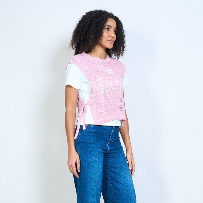 New York star knit overlay layered T-shirt top wholesale