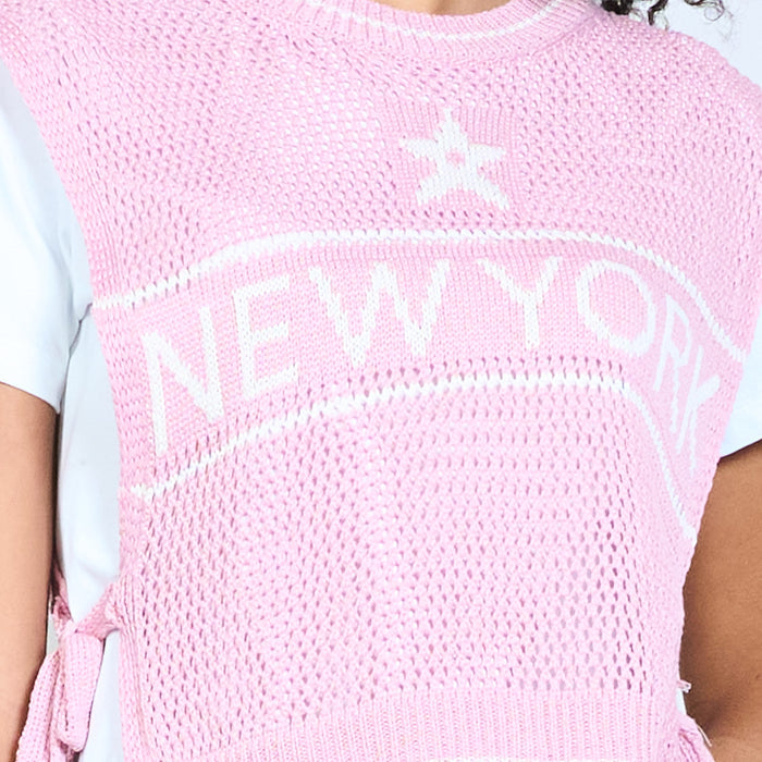 New York star knit overlay layered T-shirt top wholesale