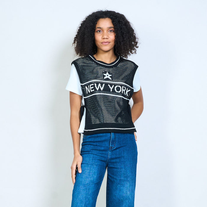 New York star knit overlay layered T-shirt top wholesale