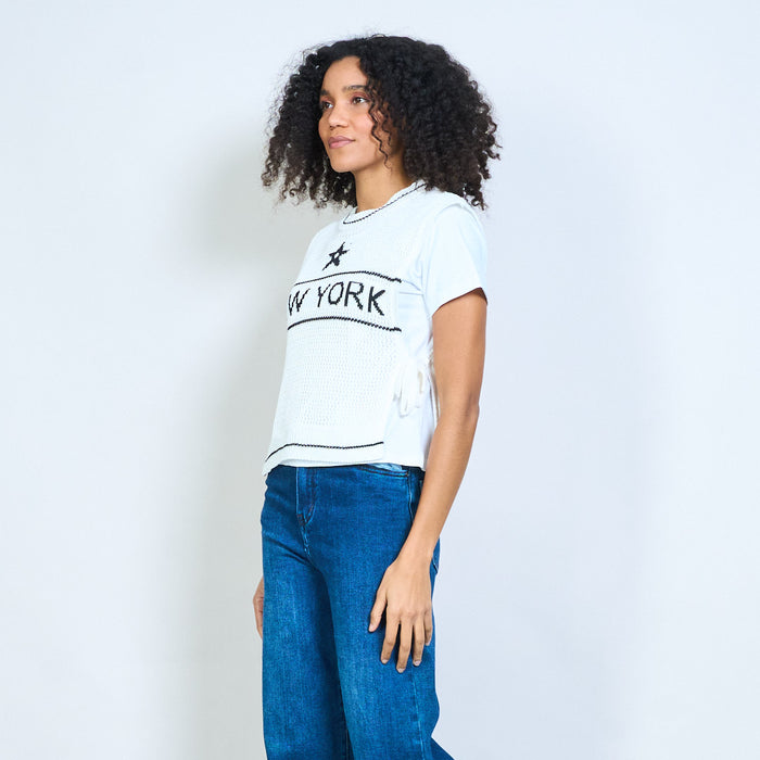New York star knit overlay layered T-shirt top wholesale