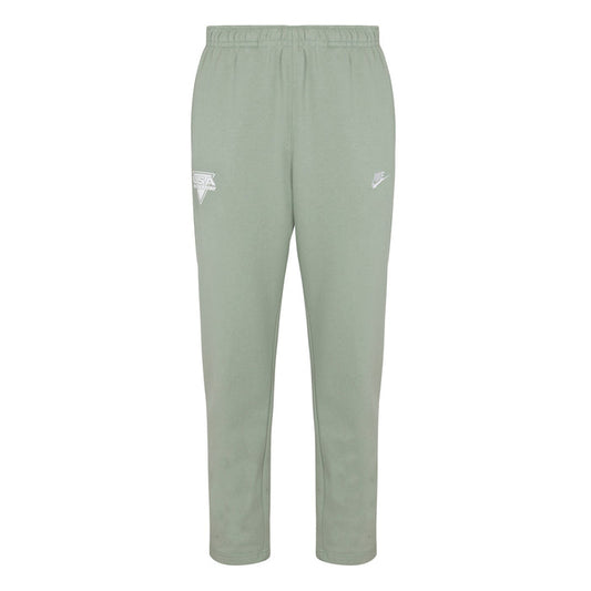 A pair of beige Nike Sportswear Club Fleece Pants with an elastic waistband and drawcord, featuring the Nike logo on the left leg.