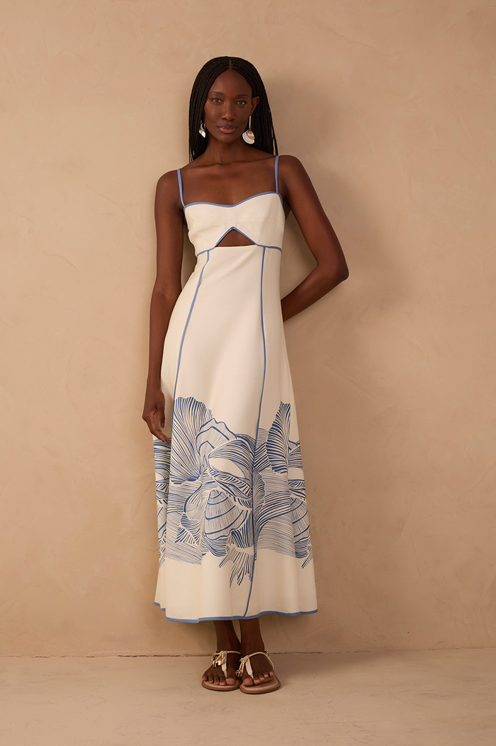 Off-White Mergulho Cut-Out Linen Midi Dress_1