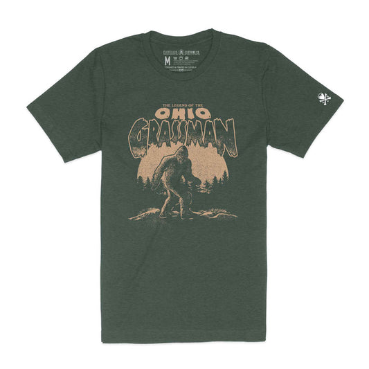 Ohio Grassman Bigfoot cryptid Heather Forest green unisex t-shirt