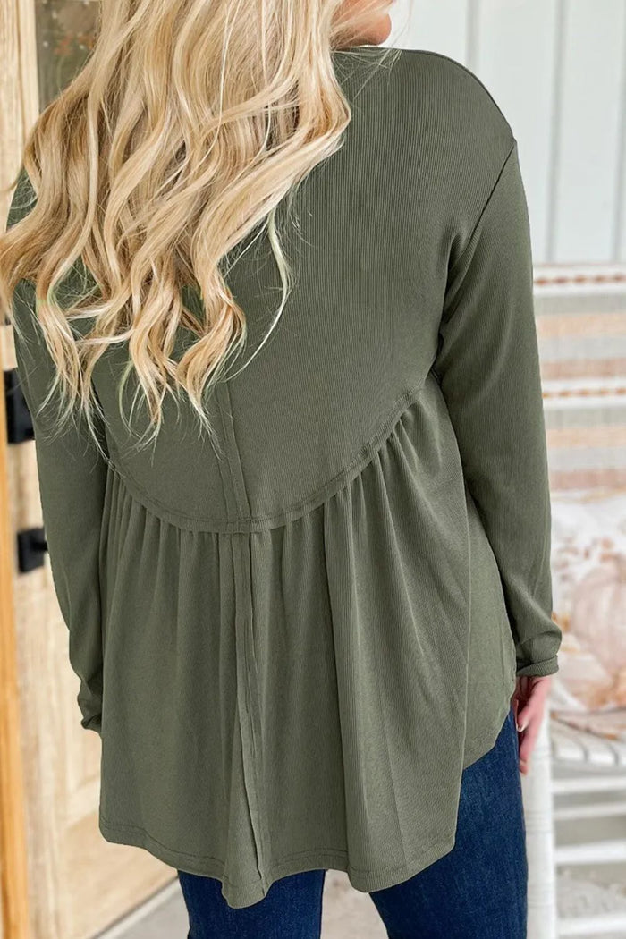 Trendsi casual plus size long sleeve blouse in olive green with gathered back detail