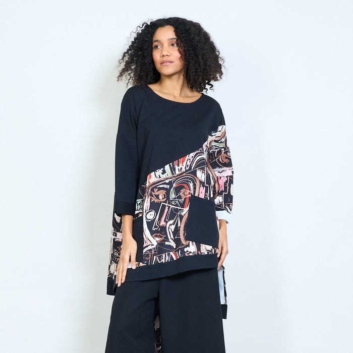 Oversized asymmetric abstract art print contrast panel top wholesale