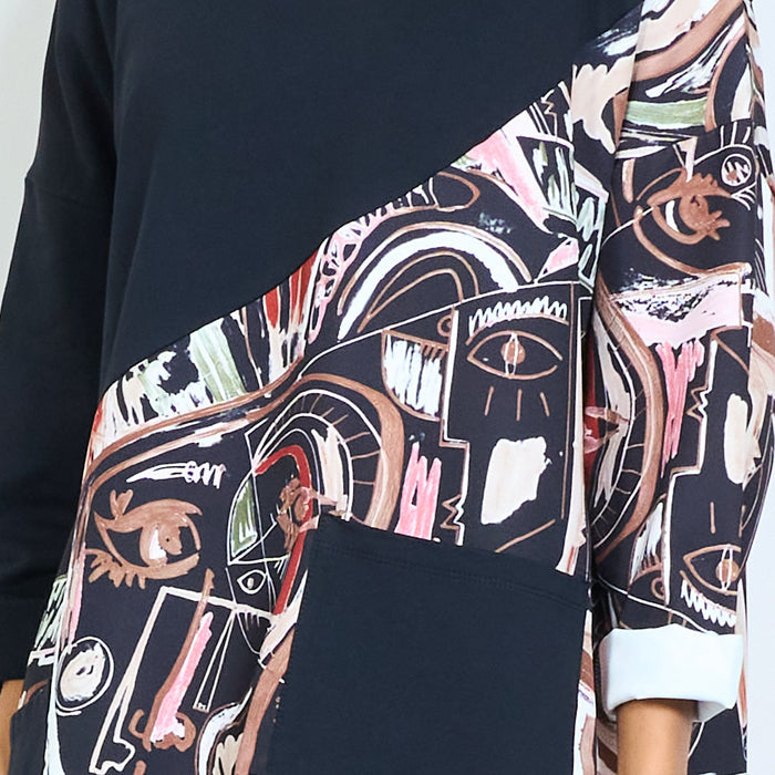 Oversized asymmetric abstract art print contrast panel top wholesale