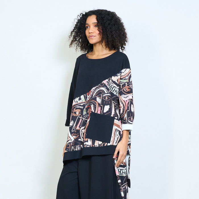 Oversized asymmetric abstract art print contrast panel top wholesale