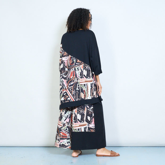 Oversized asymmetric abstract art print contrast panel top wholesale