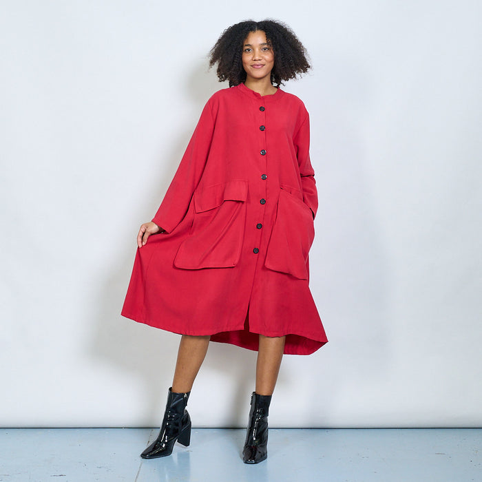 Oversized button front midi coat with large pockets wholesale