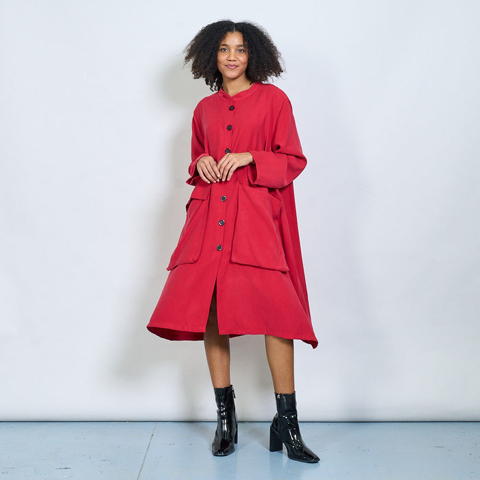 Oversized button front midi coat with large pockets wholesale