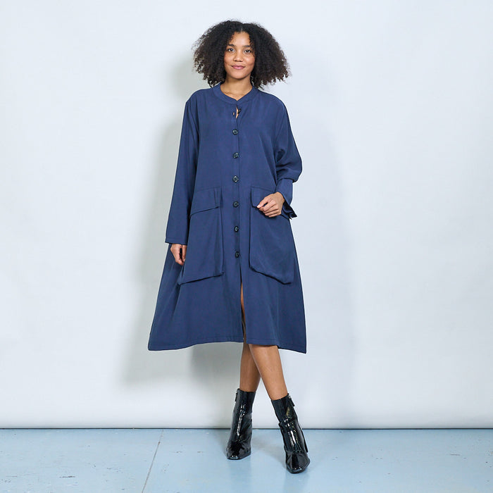 Oversized button front midi coat with large pockets wholesale