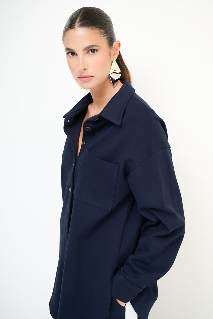 Oversized button-up shirt with pointed collar wholesale