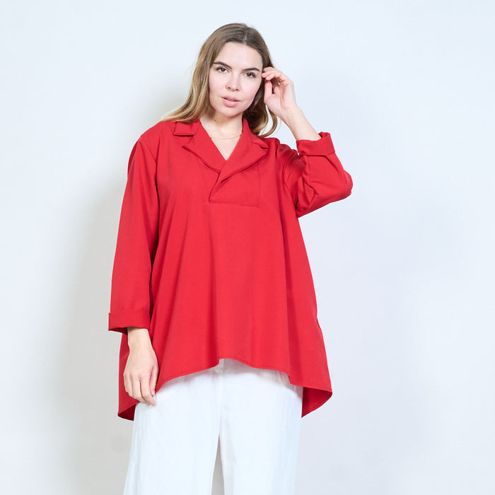 Oversized collared high low hem blouse wholesale