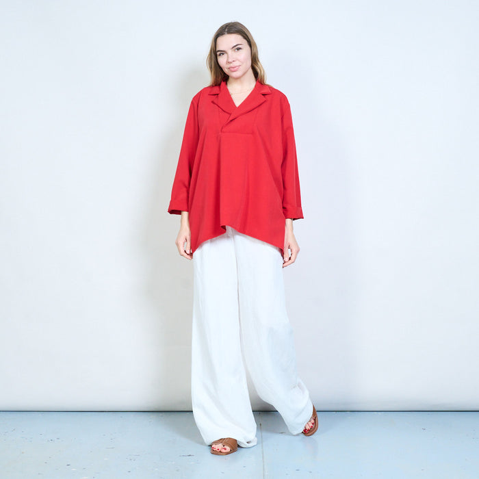 Oversized collared high low hem blouse wholesale