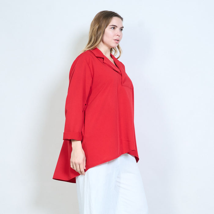 Oversized collared high low hem blouse wholesale